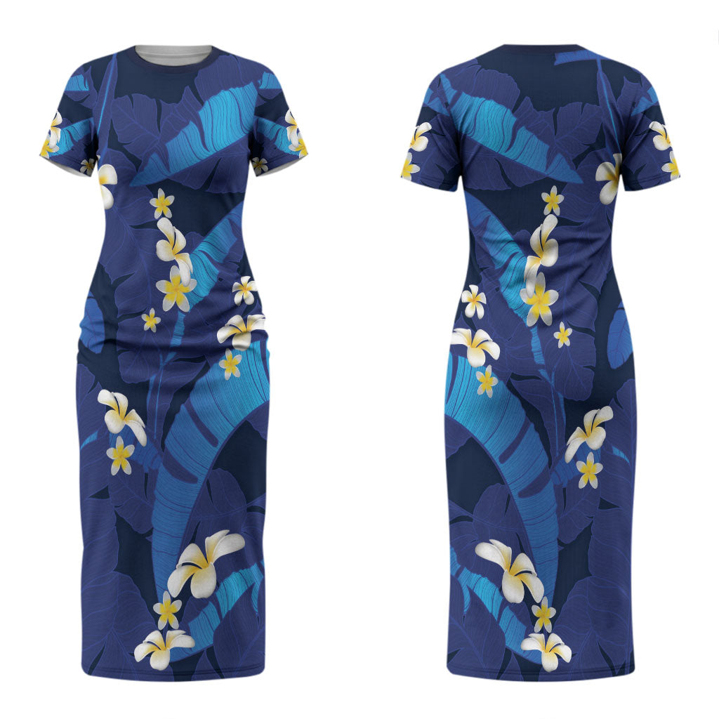 Teal Purple Banana Leaf Hawaii Couples Matching Short Sleeve Bodycon Dress and Hawaiian Shirt Lau Maia Plumeria Tropical Summer Vibes