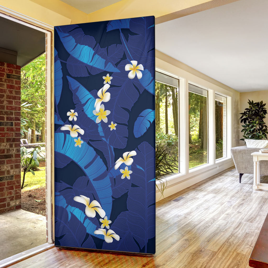 Teal Purple Banana Leaf Hawaii Door Cover Lau Maia Plumeria Tropical Summer Vibes