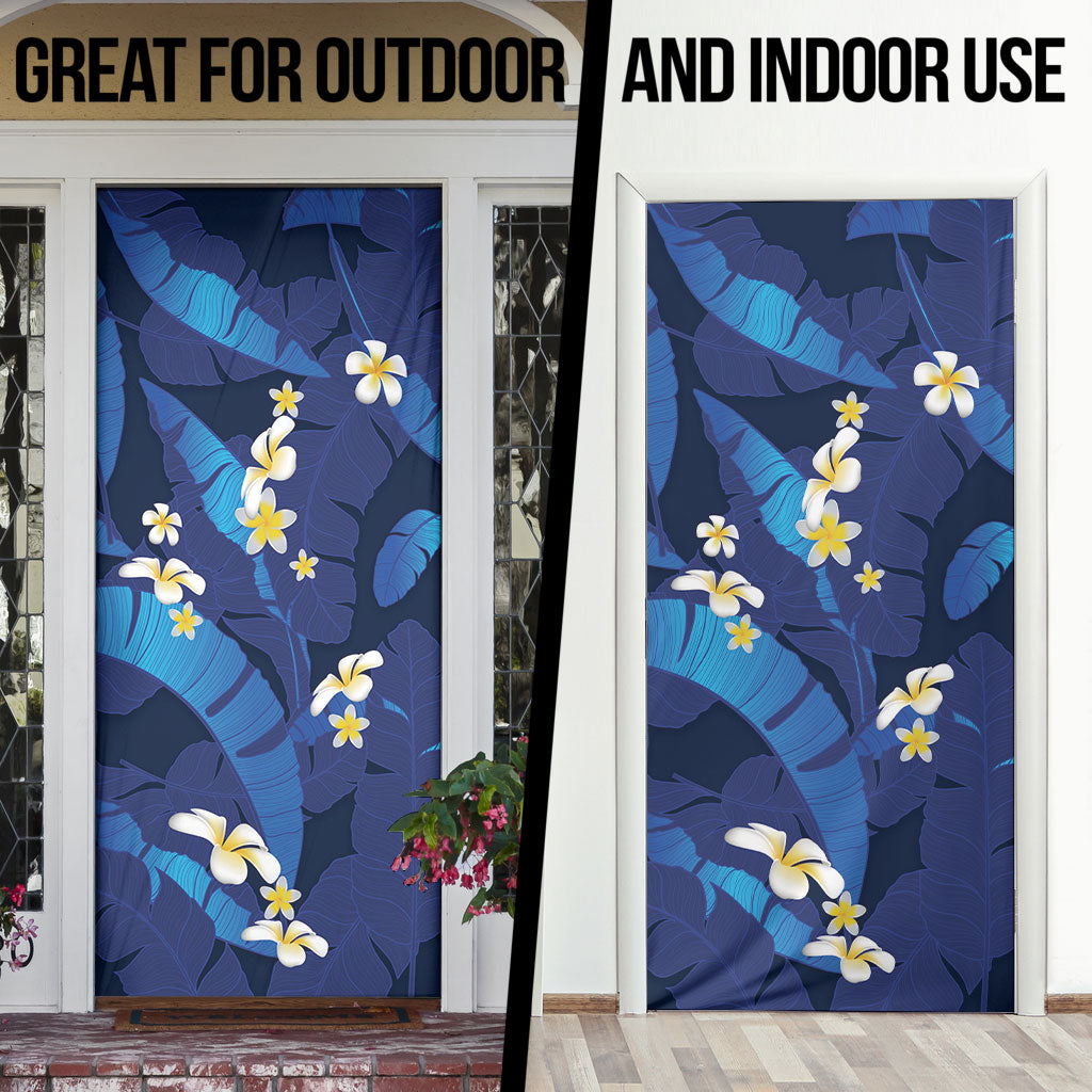 Teal Purple Banana Leaf Hawaii Door Cover Lau Maia Plumeria Tropical Summer Vibes