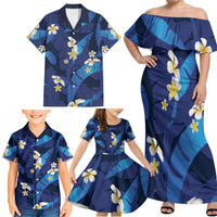 Teal Purple Banana Leaf Hawaii Family Matching Off Shoulder Maxi Dress and Hawaiian Shirt Lau Maia Plumeria Tropical Summer Vibes