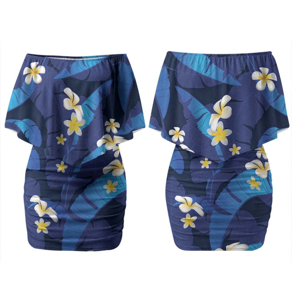 Teal Purple Banana Leaf Hawaii Family Matching Off Shoulder Short Dress and Hawaiian Shirt Lau Maia Plumeria Tropical Summer Vibes