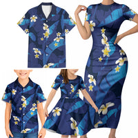 Teal Purple Banana Leaf Hawaii Family Matching Short Sleeve Bodycon Dress and Hawaiian Shirt Lau Maia Plumeria Tropical Summer Vibes