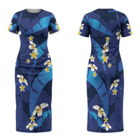 Teal Purple Banana Leaf Hawaii Family Matching Short Sleeve Bodycon Dress and Hawaiian Shirt Lau Maia Plumeria Tropical Summer Vibes