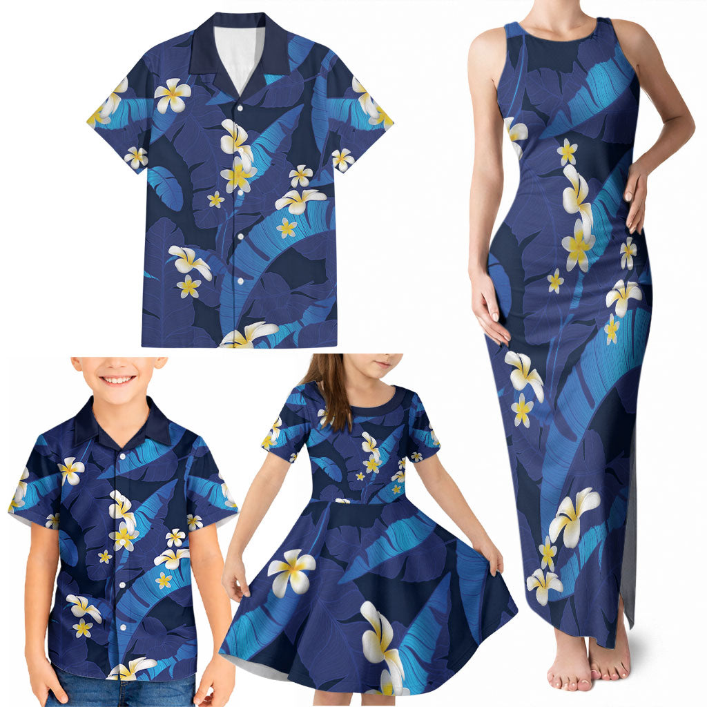 Teal Purple Banana Leaf Hawaii Family Matching Tank Maxi Dress and Hawaiian Shirt Lau Maia Plumeria Tropical Summer Vibes