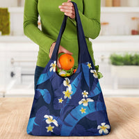 Teal Purple Banana Leaf Hawaii Grocery Bag Lau Maia Plumeria Tropical Summer Vibes