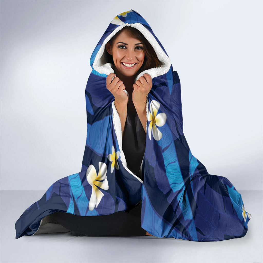 Teal Purple Banana Leaf Hawaii Hooded Blanket Lau Maia Plumeria Tropical Summer Vibes