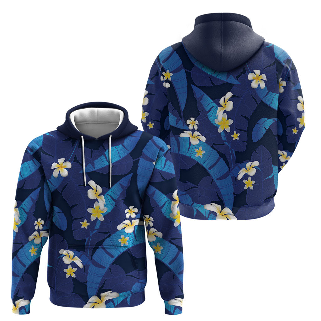 Teal Purple Banana Leaf Hawaii Hoodie Lau Maia Plumeria Tropical Summer Vibes