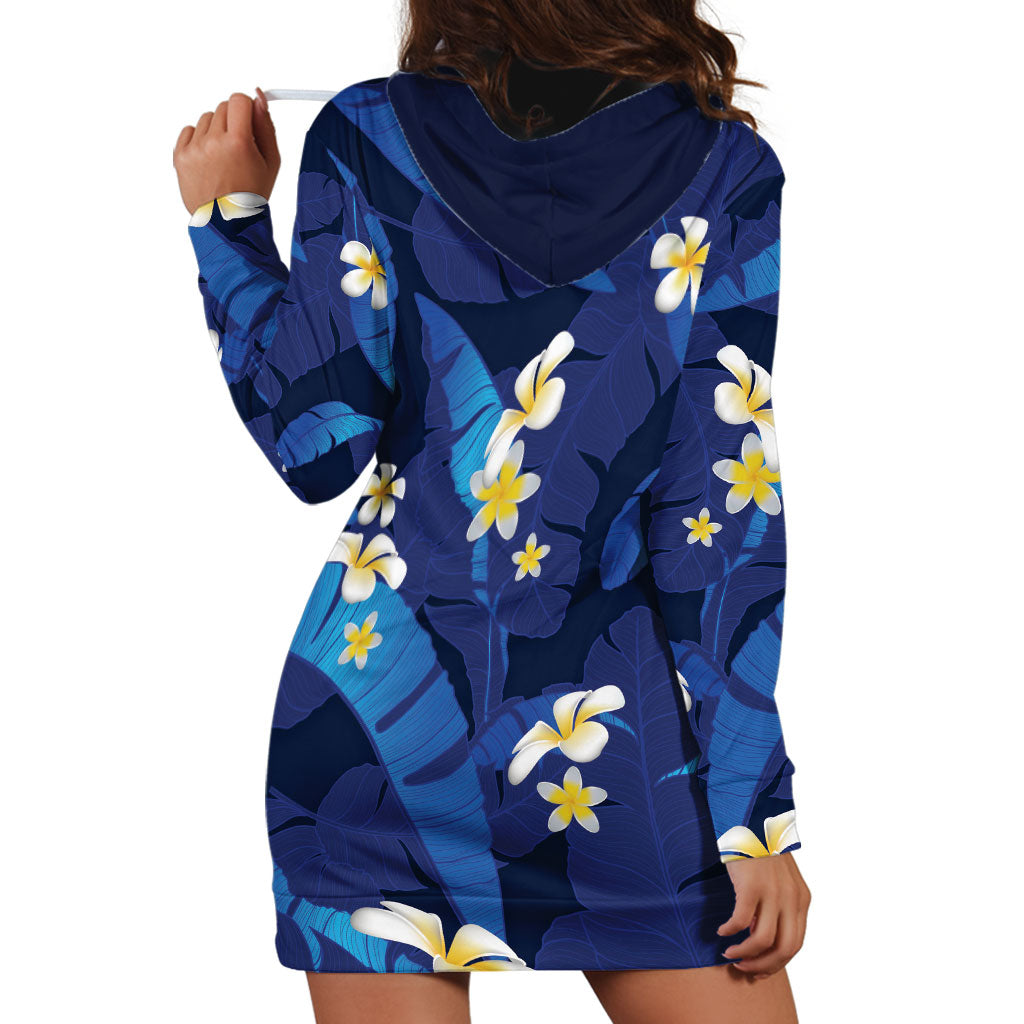 Teal Purple Banana Leaf Hawaii Hoodie Dress Lau Maia Plumeria Tropical Summer Vibes