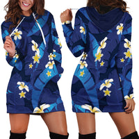 Teal Purple Banana Leaf Hawaii Hoodie Dress Lau Maia Plumeria Tropical Summer Vibes