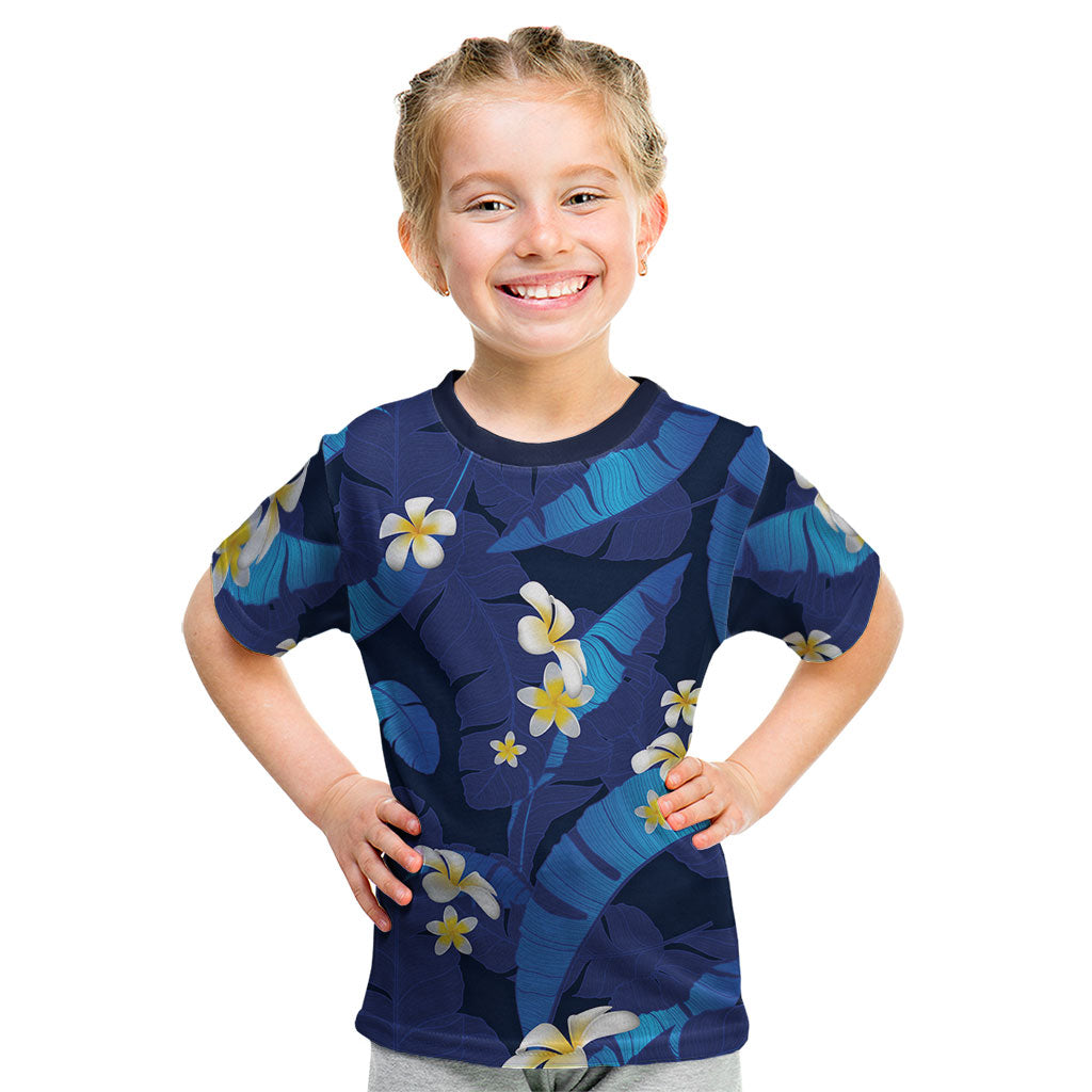 Teal Purple Banana Leaf Hawaii Kid T Shirt Lau Maia Plumeria Tropical Summer Vibes