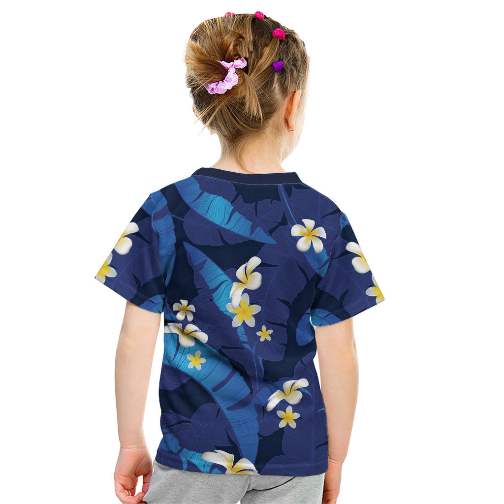 Teal Purple Banana Leaf Hawaii Kid T Shirt Lau Maia Plumeria Tropical Summer Vibes