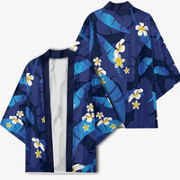 Teal Purple Banana Leaf Hawaii Kimono Lau Maia Plumeria Tropical Summer Vibes