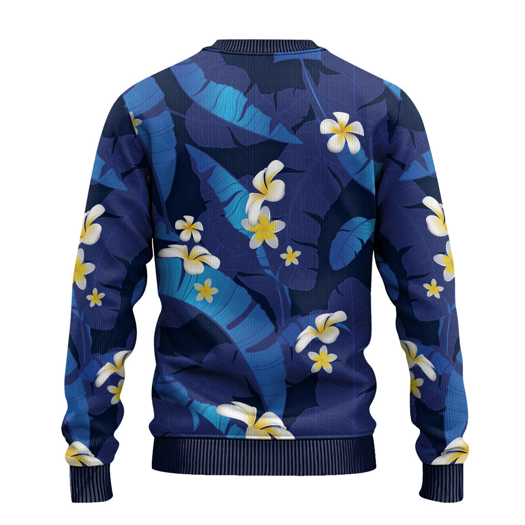 Teal Purple Banana Leaf Hawaii Ugly Christmas Sweater Lau Maia Plumeria Tropical Summer Vibes LT14 - Polynesian Pride