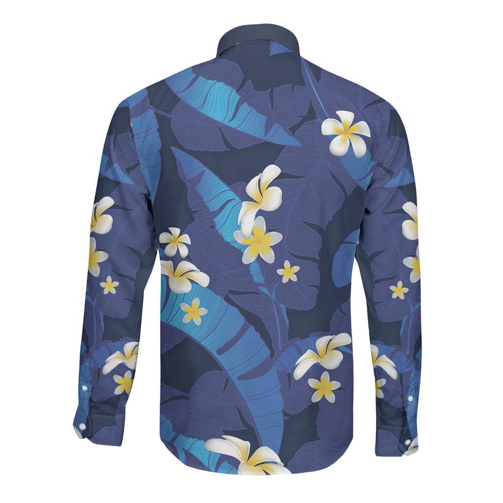 Teal Purple Banana Leaf Hawaii Long Sleeve Button Shirt Lau Maia Plumeria Tropical Summer Vibes