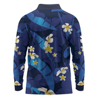 Teal Purple Banana Leaf Hawaii Long Sleeve Polo Shirt Lau Maia Plumeria Tropical Summer Vibes