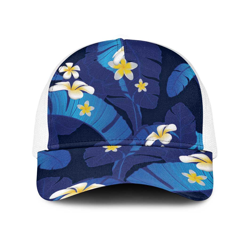 Teal Purple Banana Leaf Hawaii Mesh Trucker Cap Lau Maia Plumeria Tropical Summer Vibes