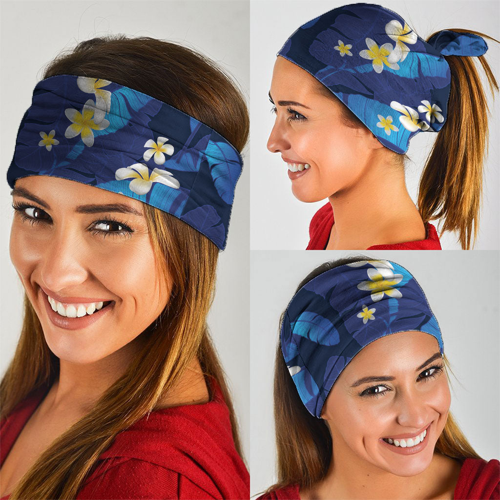 Teal Purple Banana Leaf Hawaii Neck Gaiter Lau Maia Plumeria Tropical Summer Vibes