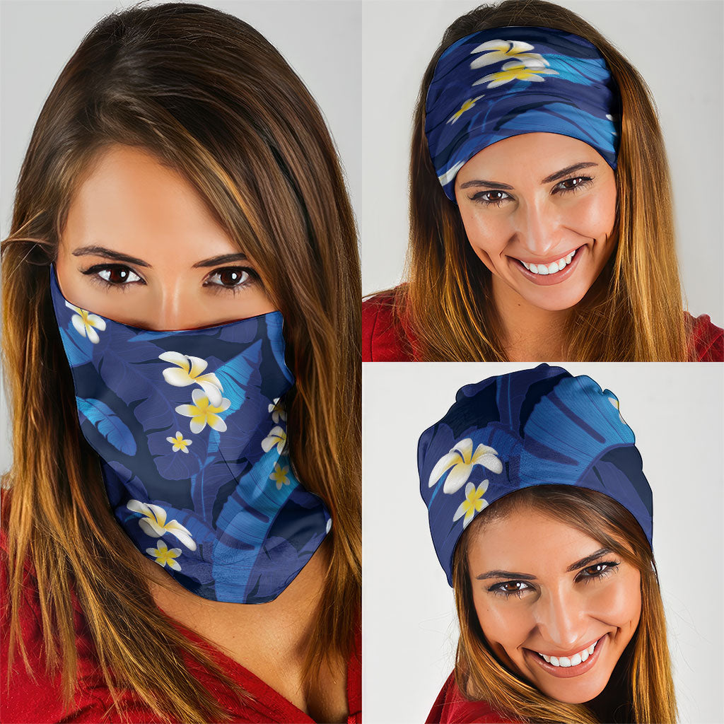 Teal Purple Banana Leaf Hawaii Neck Gaiter Lau Maia Plumeria Tropical Summer Vibes