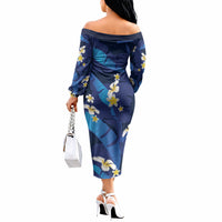 Teal Purple Banana Leaf Hawaii Off The Shoulder Long Sleeve Dress Lau Maia Plumeria Tropical Summer Vibes