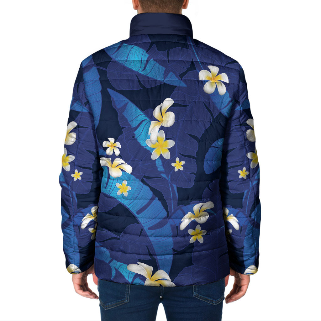 Teal Purple Banana Leaf Hawaii Padded Jacket Lau Maia Plumeria Tropical Summer Vibes