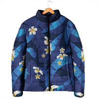 Teal Purple Banana Leaf Hawaii Padded Jacket Lau Maia Plumeria Tropical Summer Vibes