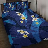 Teal Purple Banana Leaf Hawaii Quilt Bed Set Lau Maia Plumeria Tropical Summer Vibes