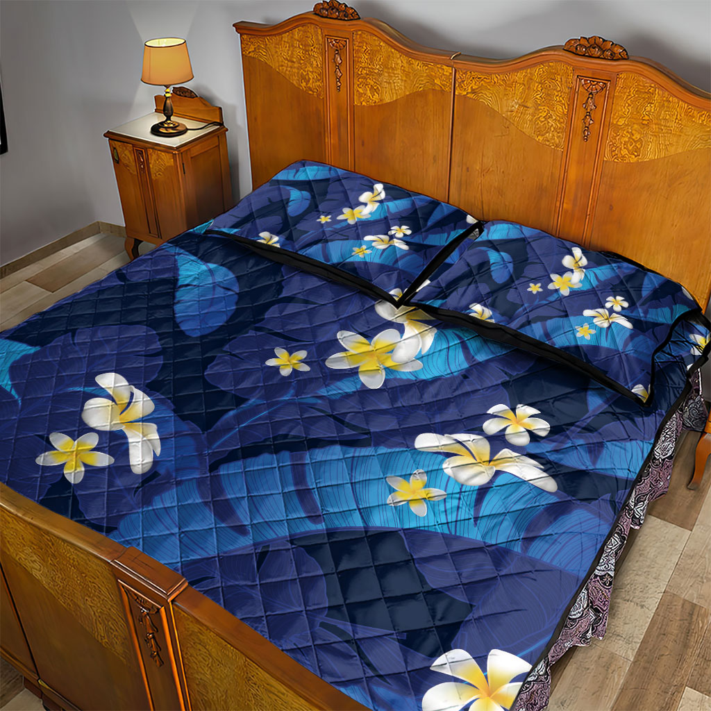 Teal Purple Banana Leaf Hawaii Quilt Bed Set Lau Maia Plumeria Tropical Summer Vibes