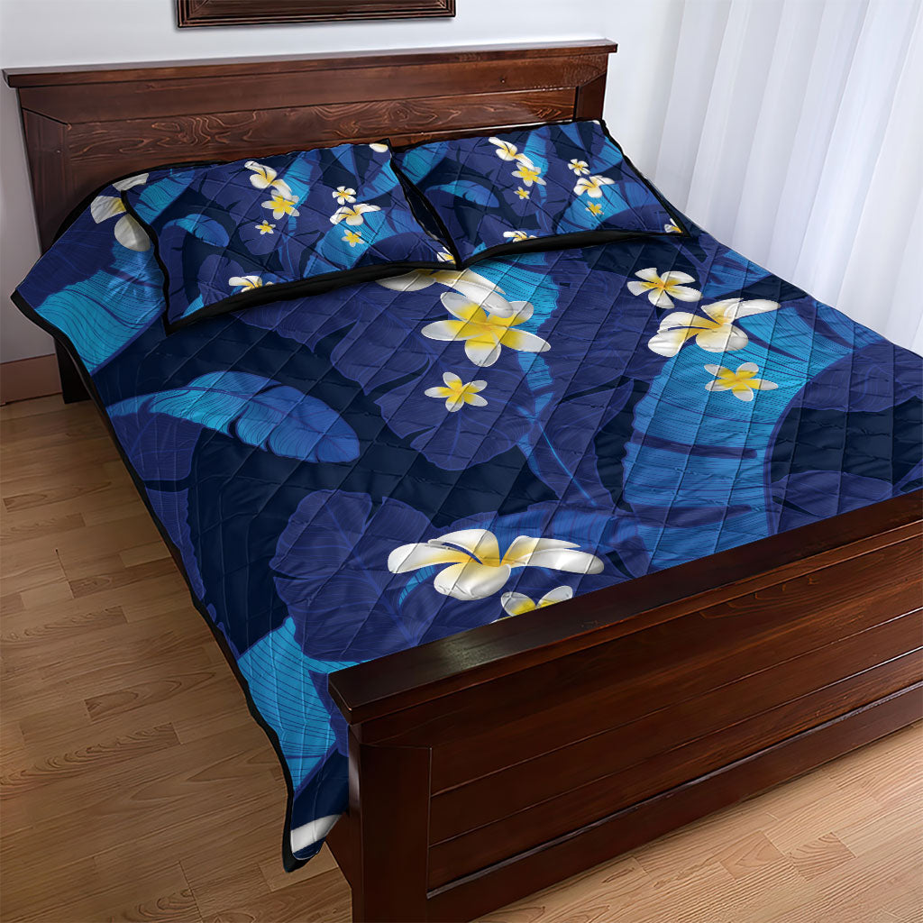 Teal Purple Banana Leaf Hawaii Quilt Bed Set Lau Maia Plumeria Tropical Summer Vibes