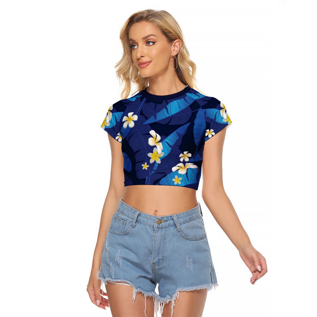 Teal Purple Banana Leaf Hawaii Raglan Cropped T Shirt Lau Maia Plumeria Tropical Summer Vibes