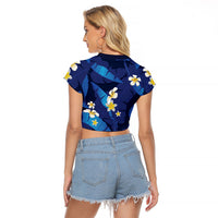 Teal Purple Banana Leaf Hawaii Raglan Cropped T Shirt Lau Maia Plumeria Tropical Summer Vibes