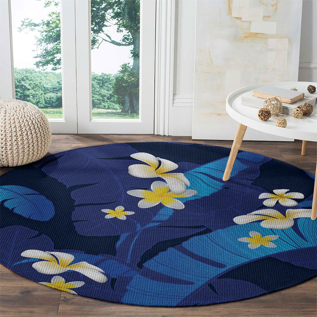 Teal Purple Banana Leaf Hawaii Round Carpet Lau Maia Plumeria Tropical Summer Vibes