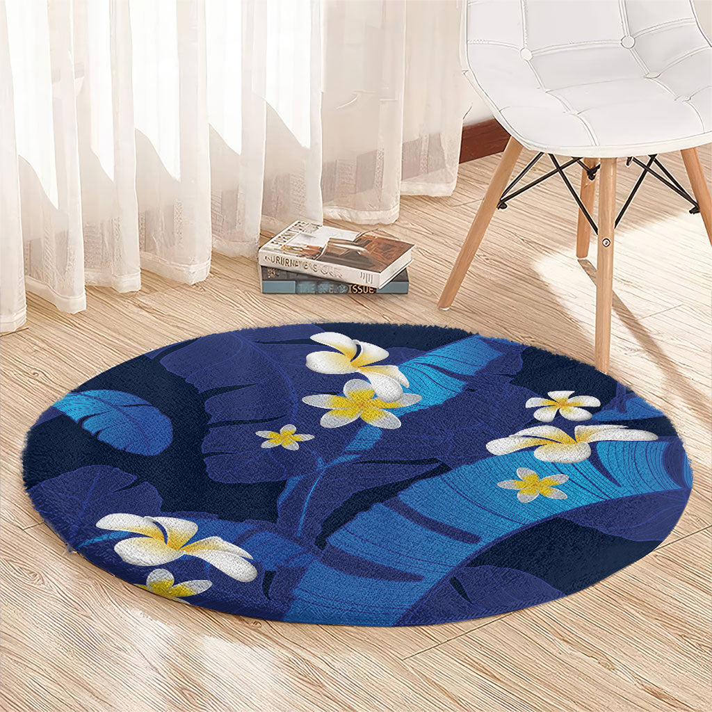 Teal Purple Banana Leaf Hawaii Round Carpet Lau Maia Plumeria Tropical Summer Vibes