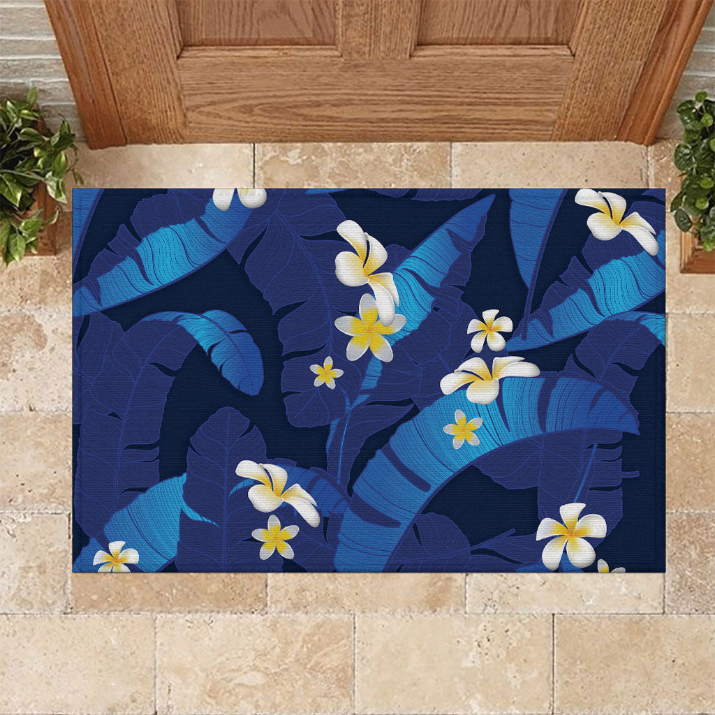 Teal Purple Banana Leaf Hawaii Rubber Doormat Lau Maia Plumeria Tropical Summer Vibes