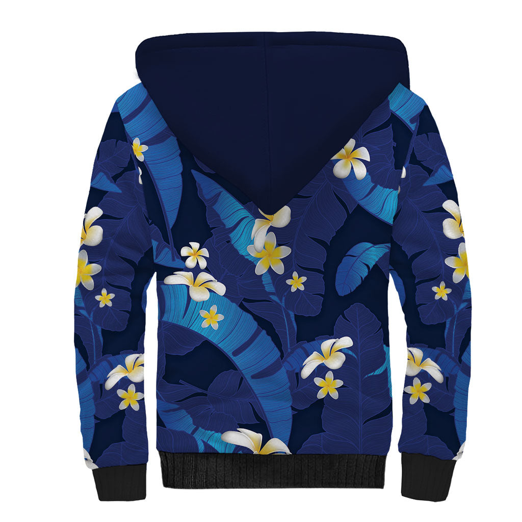 Teal Purple Banana Leaf Hawaii Sherpa Hoodie Lau Maia Plumeria Tropical Summer Vibes