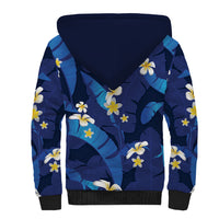 Teal Purple Banana Leaf Hawaii Sherpa Hoodie Lau Maia Plumeria Tropical Summer Vibes