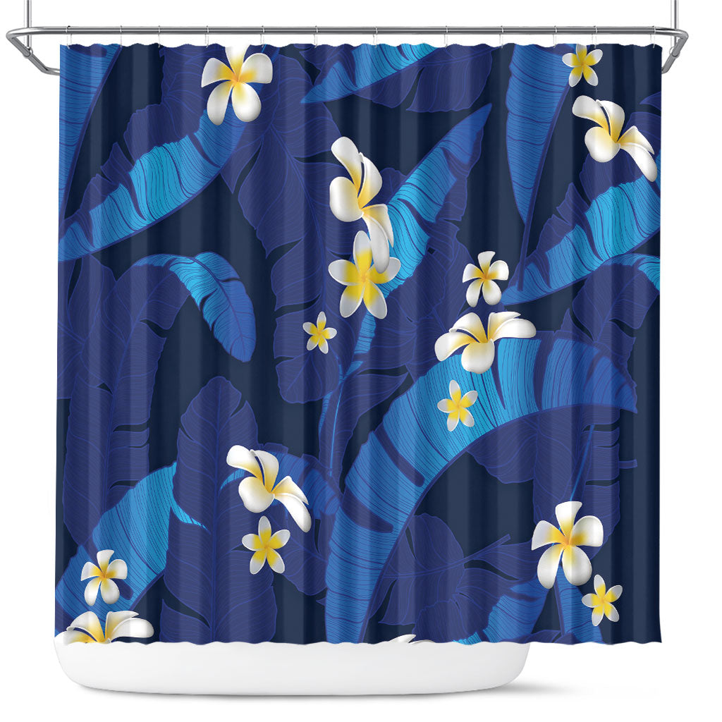 Teal Purple Banana Leaf Hawaii Shower Curtain Lau Maia Plumeria Tropical Summer Vibes