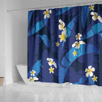 Teal Purple Banana Leaf Hawaii Shower Curtain Lau Maia Plumeria Tropical Summer Vibes