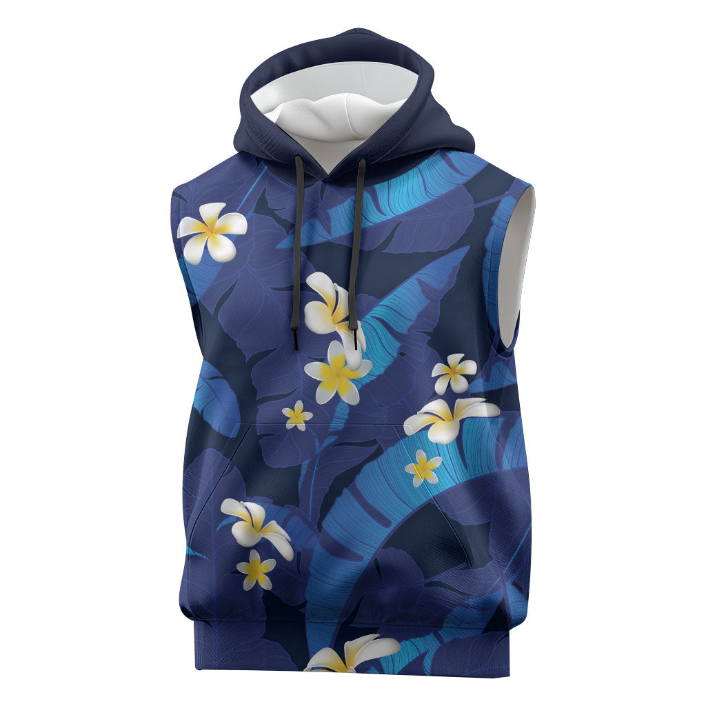 Teal Purple Banana Leaf Hawaii Sleeveless Hoodie Lau Maia Plumeria Tropical Summer Vibes