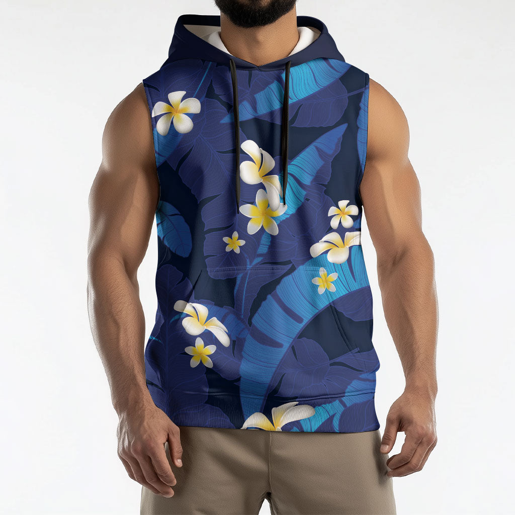 Teal Purple Banana Leaf Hawaii Sleeveless Hoodie Lau Maia Plumeria Tropical Summer Vibes