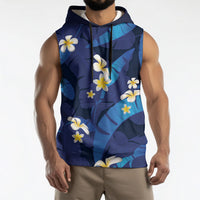 Teal Purple Banana Leaf Hawaii Sleeveless Hoodie Lau Maia Plumeria Tropical Summer Vibes