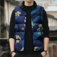 Teal Purple Banana Leaf Hawaii Sleeveless Puffer Jacket Lau Maia Plumeria Tropical Summer Vibes