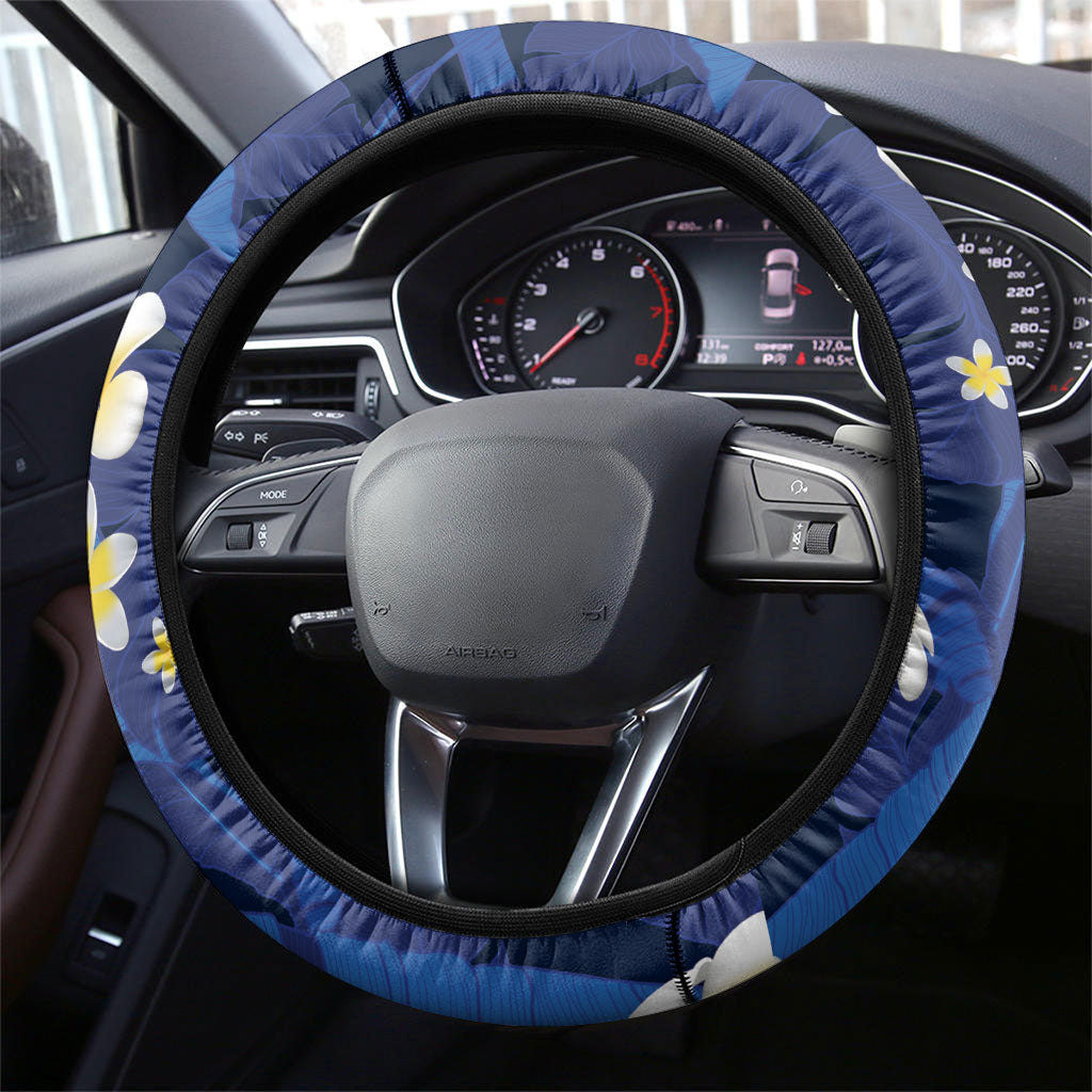 Teal Purple Banana Leaf Hawaii Steering Wheel Cover Lau Maia Plumeria Tropical Summer Vibes
