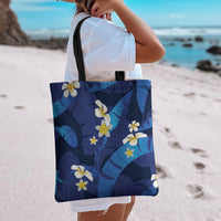 Teal Purple Banana Leaf Hawaii Tote Bag Lau Maia Plumeria Tropical Summer Vibes