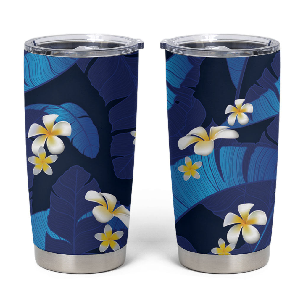 Teal Purple Banana Leaf Hawaii Tumbler Cup Lau Maia Plumeria Tropical Summer Vibes