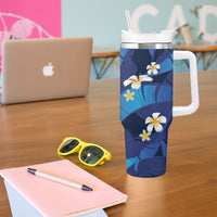 Teal Purple Banana Leaf Hawaii Tumbler With Handle Lau Maia Plumeria Tropical Summer Vibes