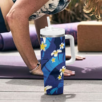 Teal Purple Banana Leaf Hawaii Tumbler With Handle Lau Maia Plumeria Tropical Summer Vibes