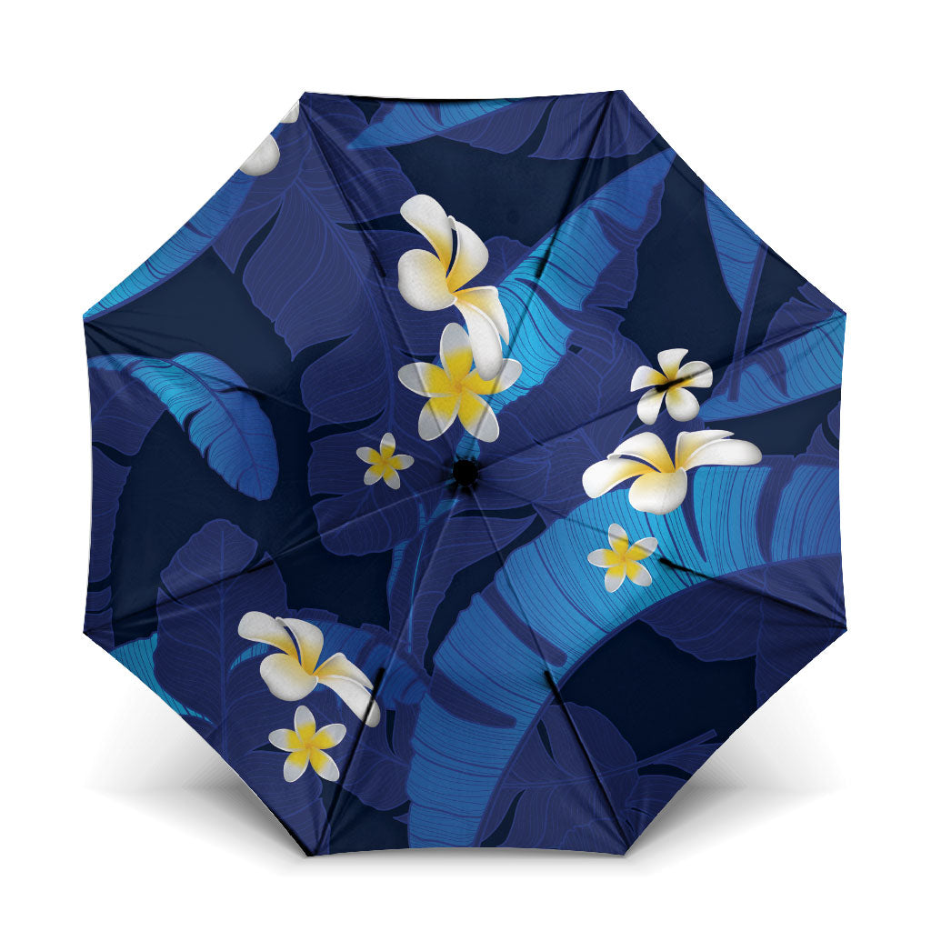 Teal Purple Banana Leaf Hawaii Umbrella Lau Maia Plumeria Tropical Summer Vibes
