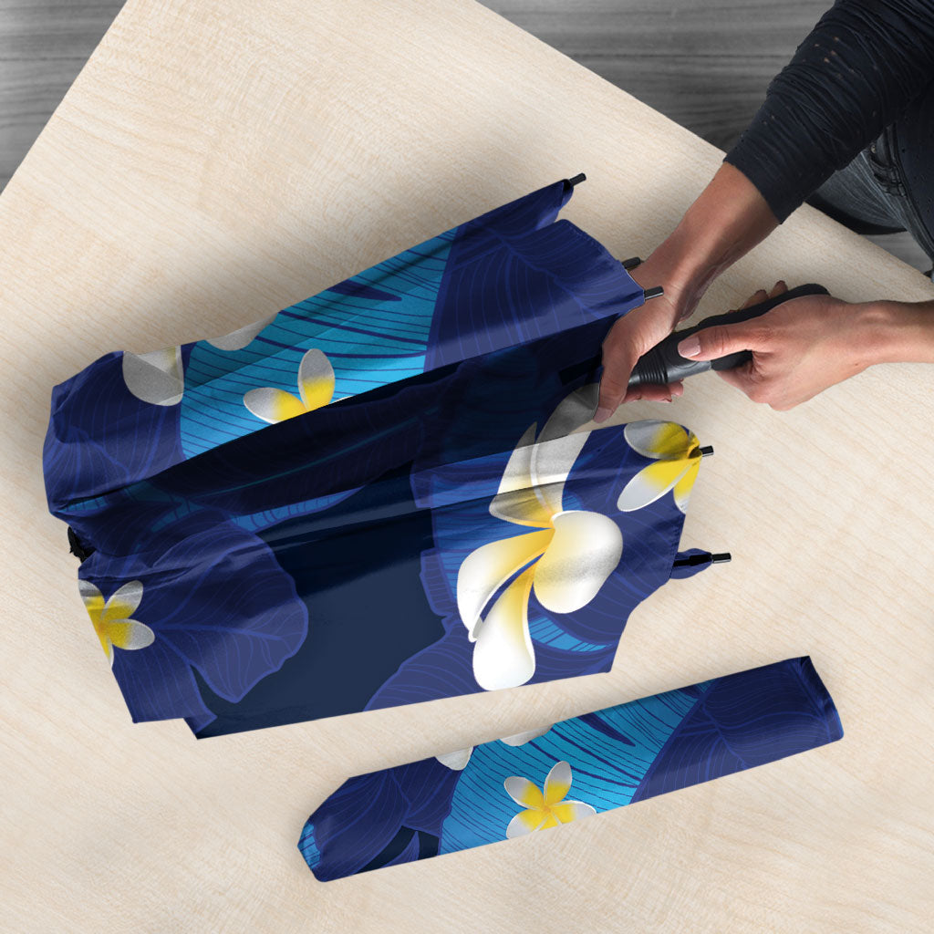 Teal Purple Banana Leaf Hawaii Umbrella Lau Maia Plumeria Tropical Summer Vibes