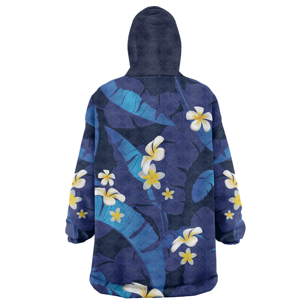 Teal Purple Banana Leaf Hawaii Wearable Blanket Hoodie Lau Maia Plumeria Tropical Summer Vibes