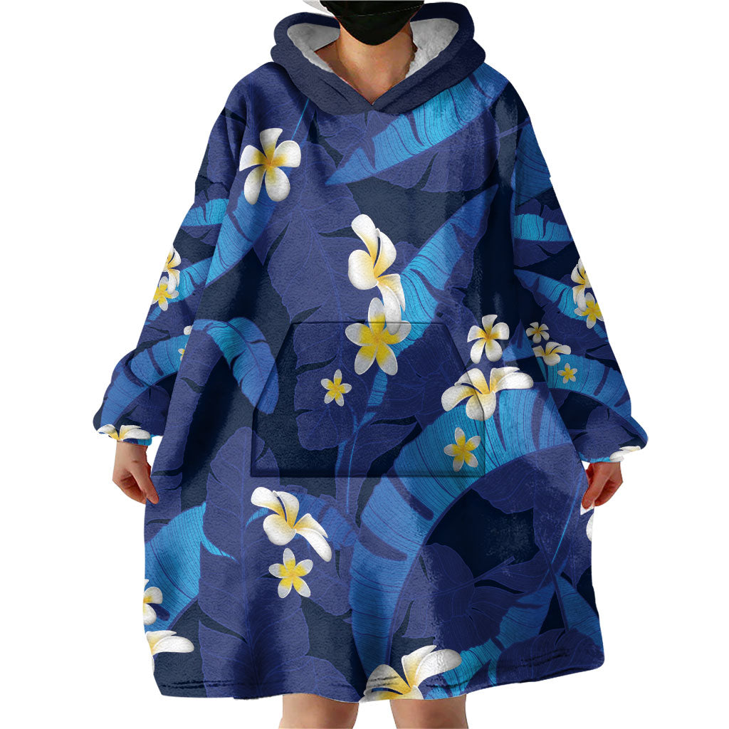Teal Purple Banana Leaf Hawaii Wearable Blanket Hoodie Lau Maia Plumeria Tropical Summer Vibes